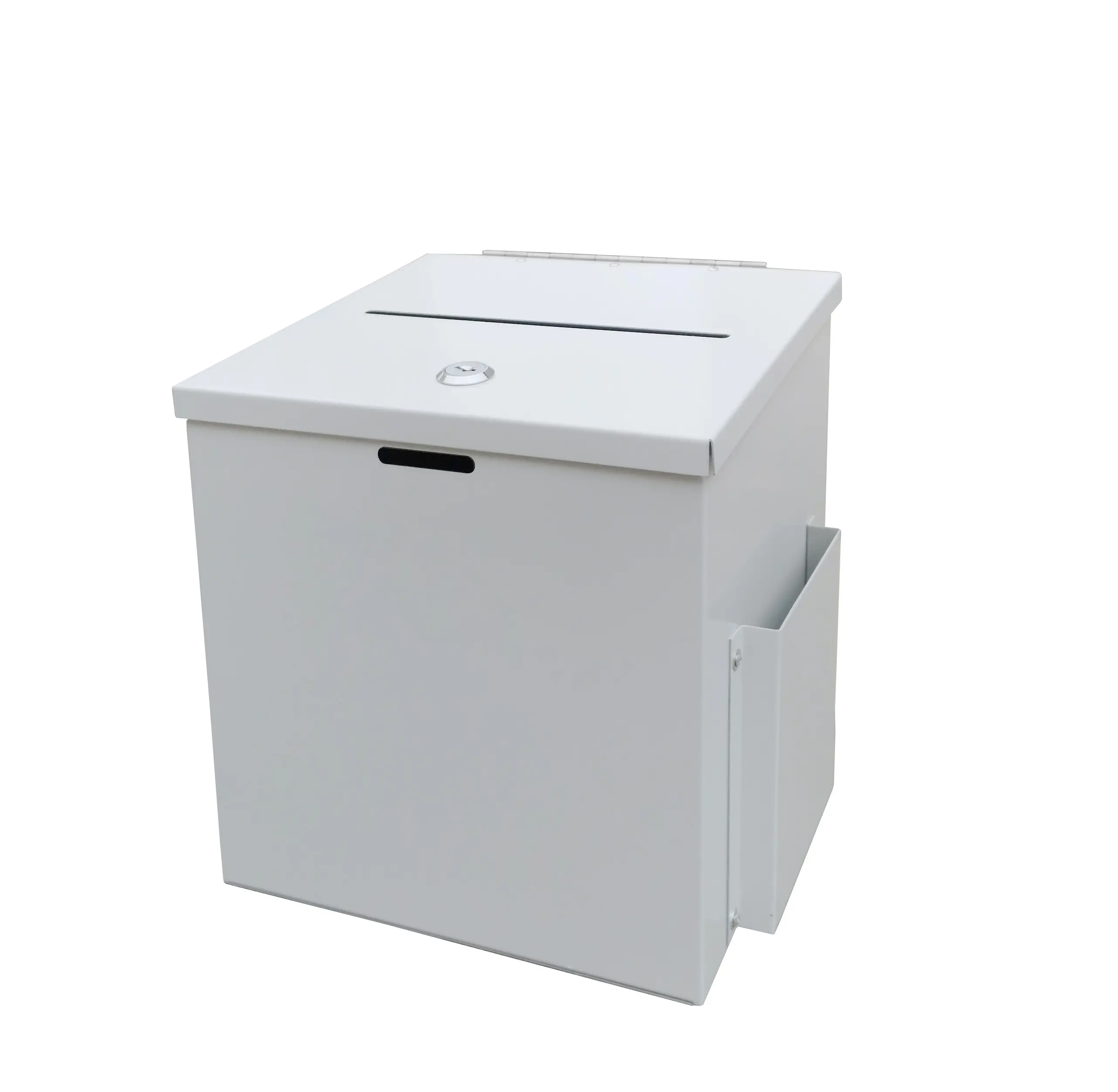 FixtureDisplays® White Metal Donation Box 8.6"W x 9.4"H x 8"D Suggestion Tithing Wedding Card Gift Box Charity Fund Raising Offering Collection Box 10918-WHITE