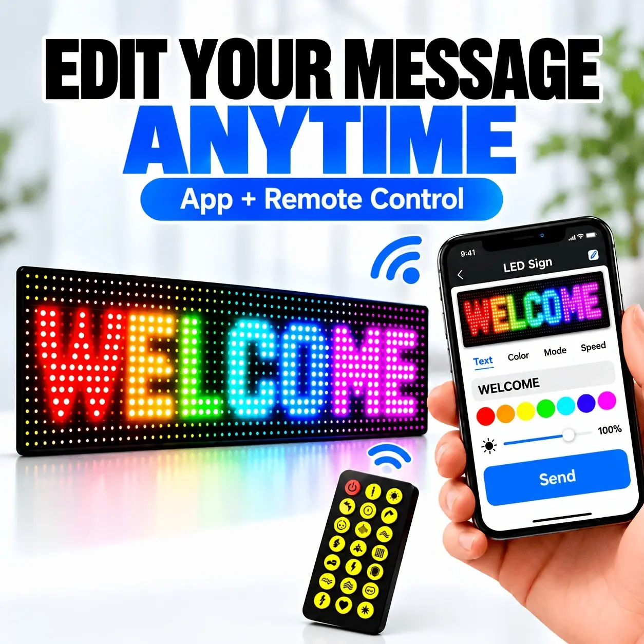 Editable LED Display Sign, Colorful Programmable Scrolling Message Board for Business, Storefront, Cafe, Restaurant and Shop Decoration