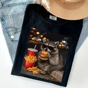 Funny Raccoon Eating Hamburger Shirt, Raccoon Hamburger Meme, Raccoon Lover Shirt, 100% Cotton Comfort Colors T-Shirt graphic  tees