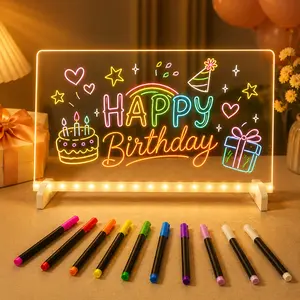 LED Note Board Acrylic Message Board, 13 Light Modes LED Drawing Board with Markers, Reusable Glow Writing Tablet, Night Light Memo Board for Kids Adults, Home Office Store Bedroom Decor Gifts