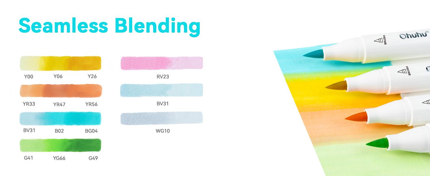 Ohuhu Pastel Alcohol Markers: Brush & Chisel/Fine - 96 Colors of Sweetness + Blossoming - Double Tipped Art Alcohol Markers for Artist Adults' Coloring Illustration - Refillable - AP Certificated - Honolulu & B Series of Ohuhuart