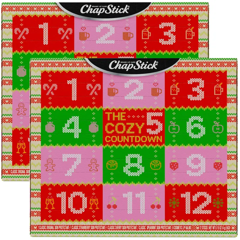 ChapStick Limited Edition 12 Days Advent Calendar Lip Balm Holiday Gift Set, 2-Pack (24 Sticks)