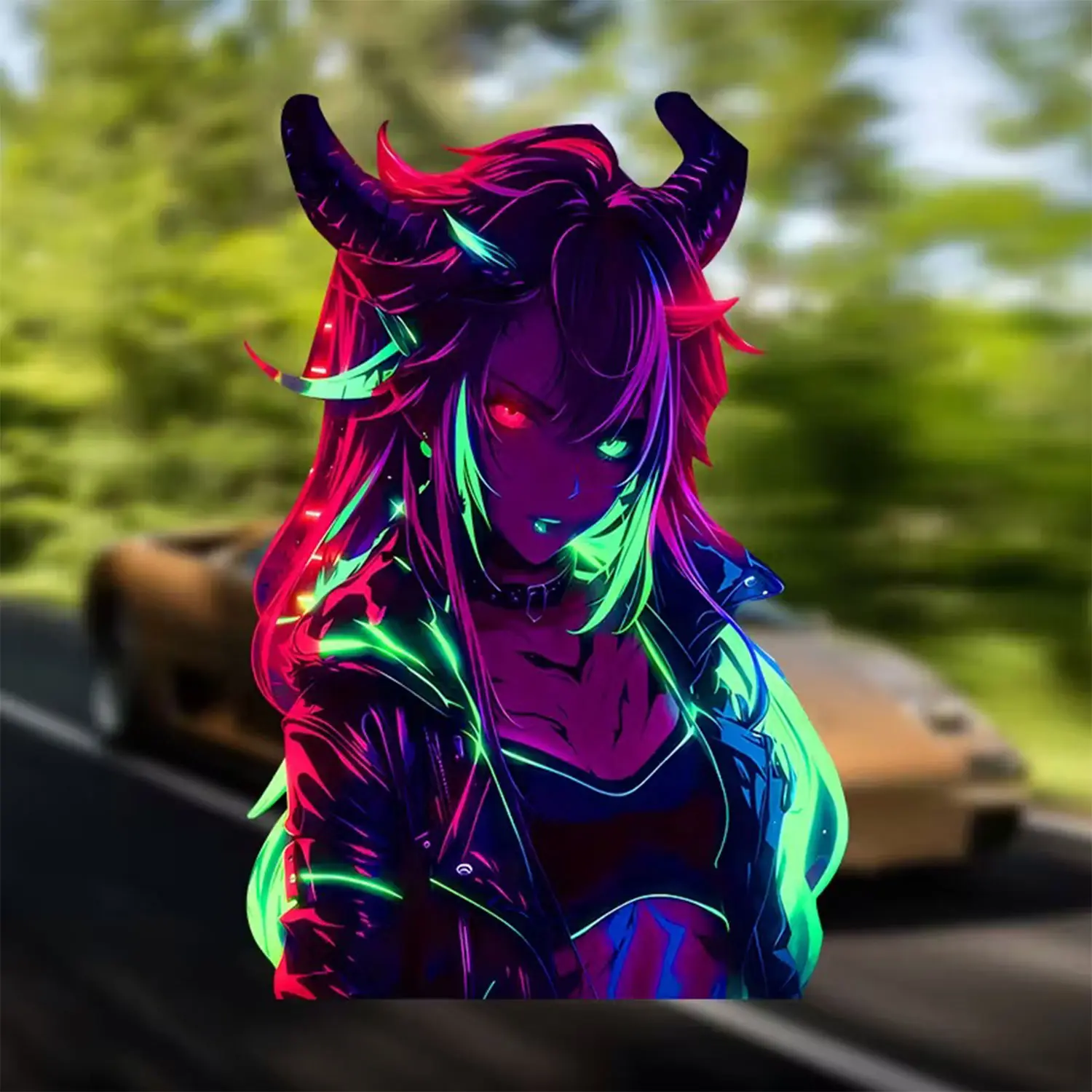 Neon Demon Girl Vinyl Sticker, Cyberpunk Anime Style Decal for Laptop Phone Water Bottle Car Window Notebook Gamer Desk Trendy Gift