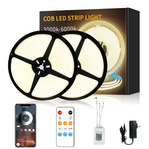 SEGRASS COB LED Strip Lights White 3000K/6000K Dimmable DC 24V Flexible Tape Light with Remote & App Control for Bedroom DIY Home Decor Lighting