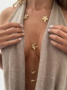 Vintage Simple Y-Shaped Long Necklace, Dainty Boho Necklace, Alloy Necklace, Elegant Floral Pendant, Perfect for Daily Wear, Party Accessories, Beach Vacation Jewelry
