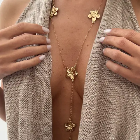 Vintage Simple Y-Shaped Long Necklace, Dainty Boho Necklace, Alloy Necklace, Elegant Floral Pendant, Perfect for Daily Wear, Party Accessories, Beach Vacation Jewelry, Bohemian Flower Necklace