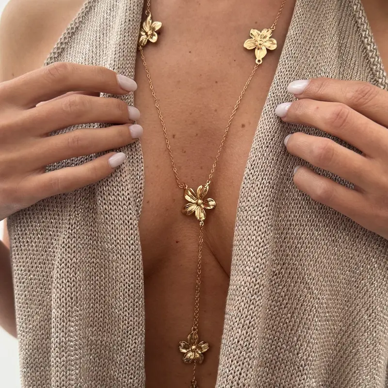 Vintage Simple Y-Shaped Long Necklace, Dainty Boho Necklace, Alloy Necklace, Elegant Floral Pendant, Perfect for Daily Wear, Party Accessories, Beach Vacation Jewelry, Bohemian Flower Necklace
