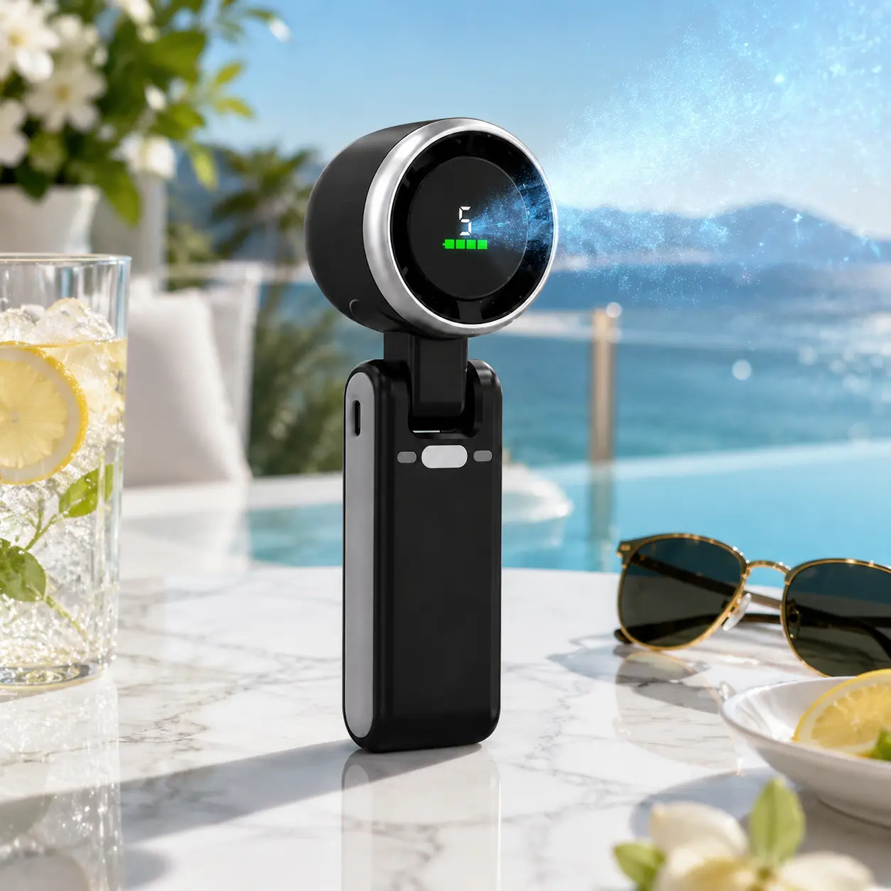 Portable Handheld Turbine Fan, 5-speed settings, 3-in-1 rechargeable handheld fan, powered by a 3600mAh battery with up to 10 hours of runtime, featuring air turbine technology perfect for outdoor activities, travel, work, and a summer essential