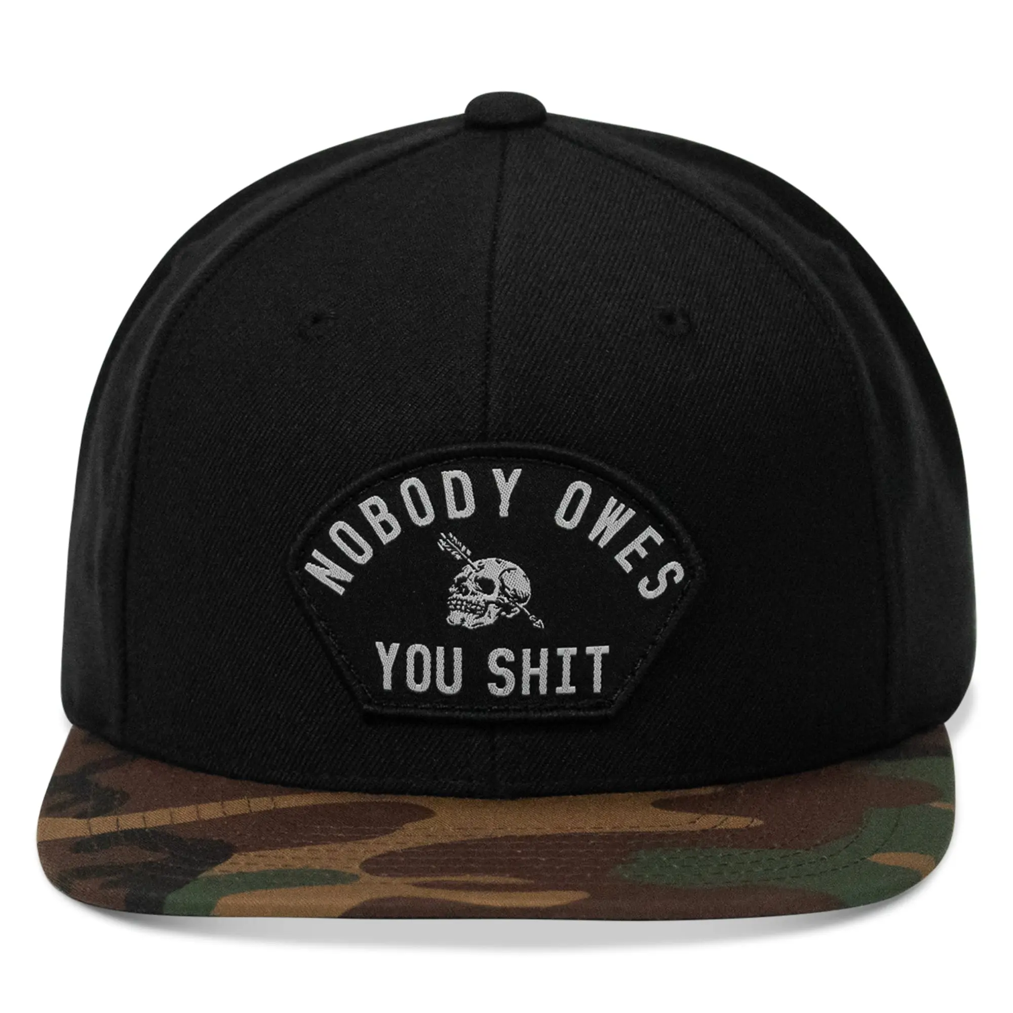 COMBAT IRON "Nobody Owes You Shit" Arched Patch Structured Adjustable Snapback Hat with Snapback Closure, Structured Hat