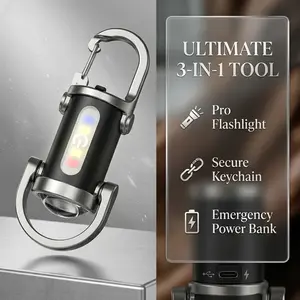 【2026】 POOFZY 3-in-1 Keychain Flashlight with Emergency Power Bank, 600mAh Rechargeable Mini EDC Flashlight, COB Bright Work Light with Multiple Modes, Portable Emergency Gear for Camping, Hiking, Power Outages, Ideal Gift for Men & Women