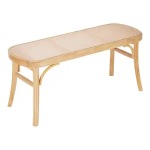 【Spotlight Day】VEVOR Rattan Bench, 43.3" Wooden Rattan Bench, Entrywway Bench with Oak Wood Legs, Bedroom End of Bed Boho Bench with Hand Woven Rattan, for Living Room, Kitchen