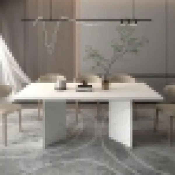Modern Extendable Faux Marble Dining Table - White Rectangular Particle Board Computer Desk with Silent Extension, Fits 6-10 People, 62.99-78.72 Inches, Suitable for Dining Room, Kitchen