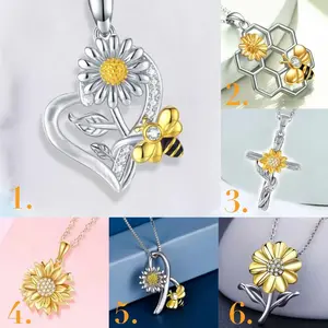 Creative Silver Plated Sunflower Bee/Heart/Cross Zirconia Pendant Necklace