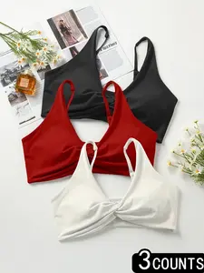 Women's Plain Color Sporty Athletic Fitted Lingerie Set, Adjustable Shoulder Straps & Removable Cups Design, All-Season Yoga Top & Running Bra