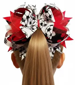 Soccer Hair Bow 5" - Girls Sports Hair Accessories Team Spirit Bow Elastic Ponytail Holder for Soccer Players & Fans