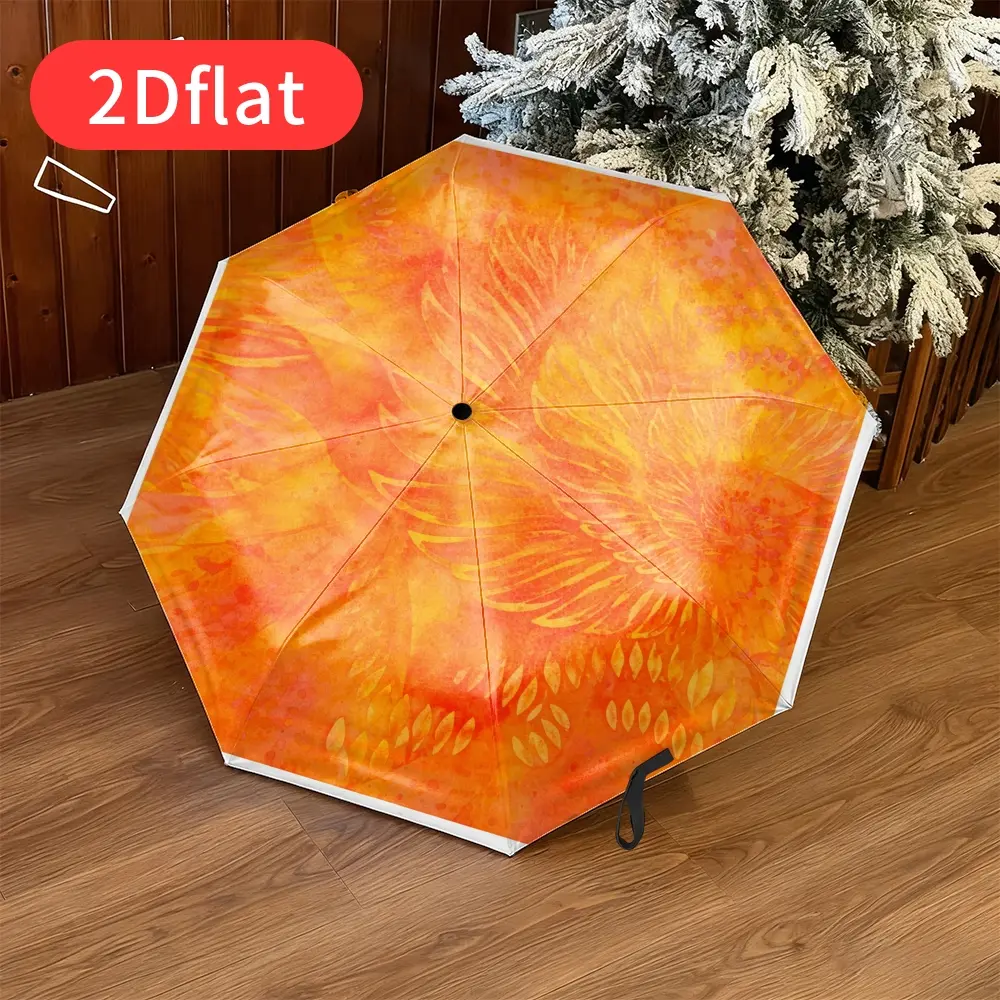 A Halloween folding umbrella featuring a vibrant orange floral pattern with delicate leaf detailing, lightweight 2D flat-printed design, durable canopy, and sturdy plastic and metal frame—ideal for everyday use, travel,
