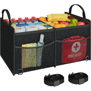 Car Trunk organizer for SUV,Collapsible Car Organizers and Storage for Jeep Sedan with Pockets and Securing Straps,Car Accessories for grocery,Cargo and Snack,2 Compartments, Black fun car accessories atmosphere light