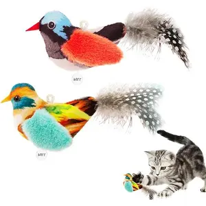 Catnip Cat Toys Satisfy Cat's Natural Hunting Instintion for Indoors Cats Feather Toys Interactive with Lifelike Chirp Sound Chirping Bird Kitten Toy (2 Pack)