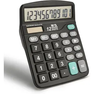 Desk Calculator 12 Digit Office Calculators with Large LCD Display, Dual Solar Power and Battery, Recessed Big Button Calculator for Office Home School (Black)