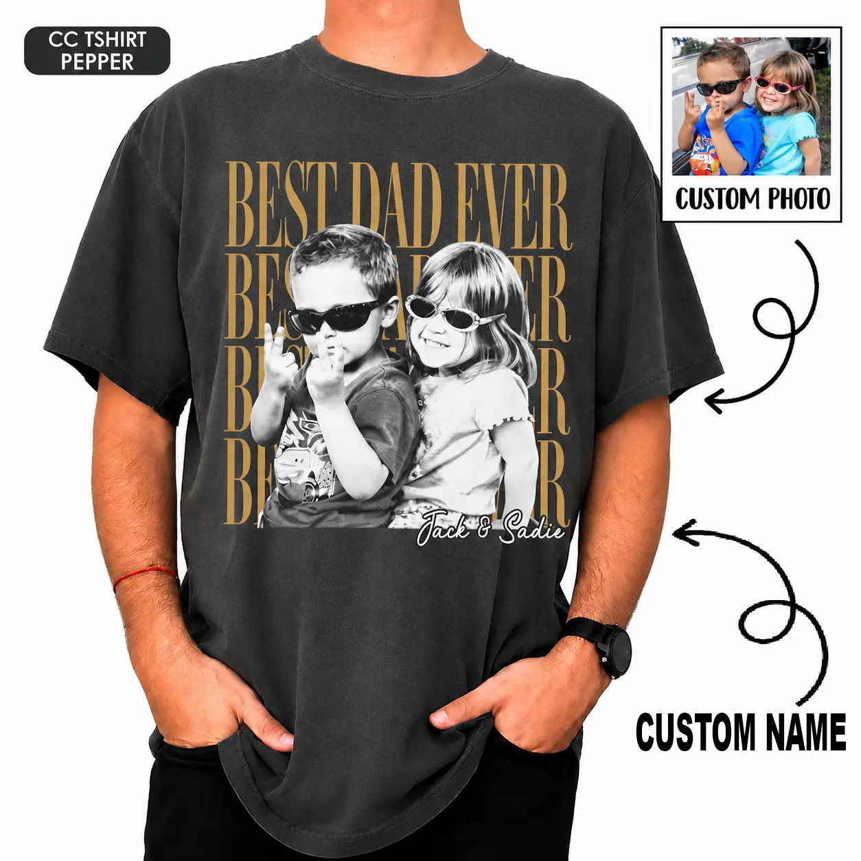 Custom Dad Vintage Photo Shirt: Personalized Fathers Day Shirt With Kids Photo, Funny Dad Shirt, Best Dad Ever Shirt, New Dad Gift