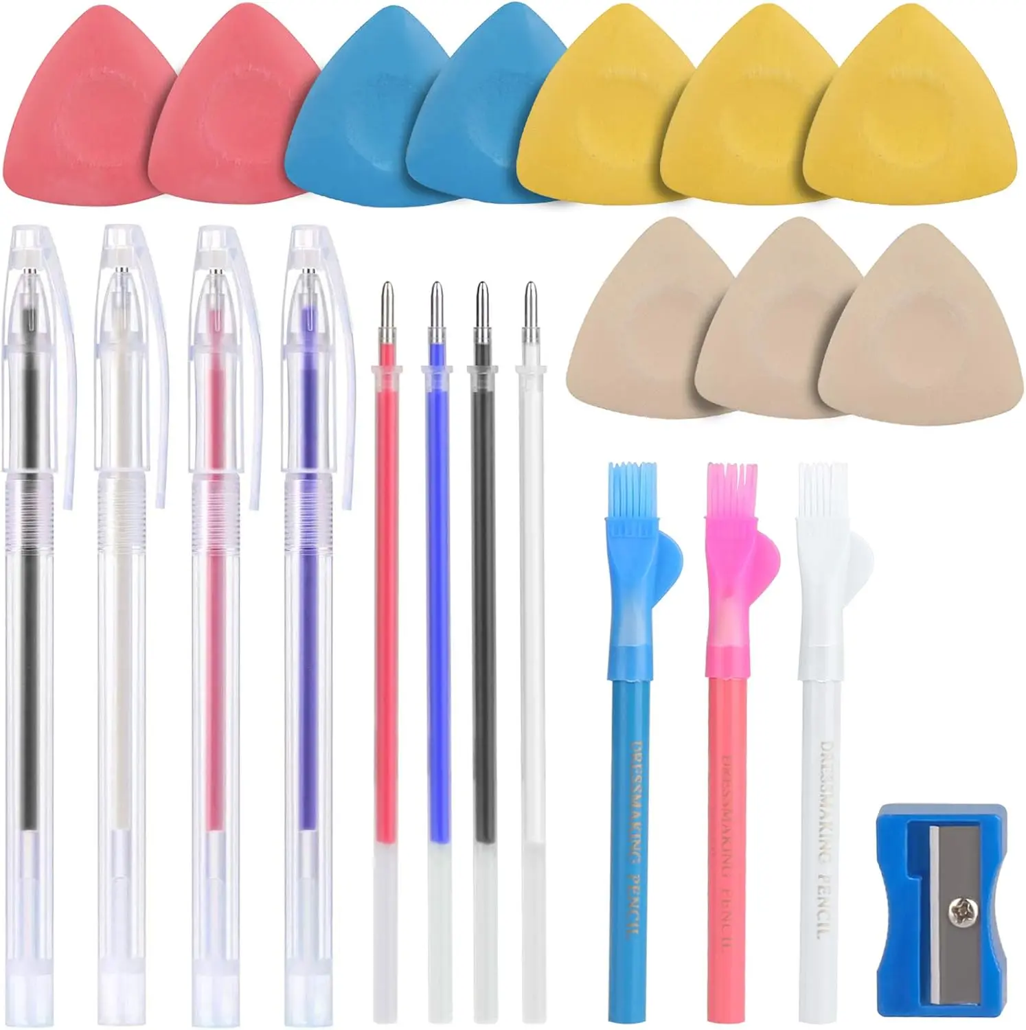 Sewing Marking Tools Kit - 10PCS Tailor’s Chalk, 4PCS Heat-Erasable Fabric Markers with 4 Refills, 3PCS Fabric Pencils for Quilting