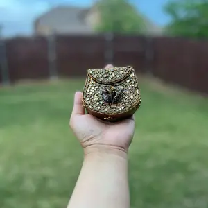 Mini Kundan Clutch - Elegant Gold-Plated Handbag with Rhinestones and Floral Design for Women