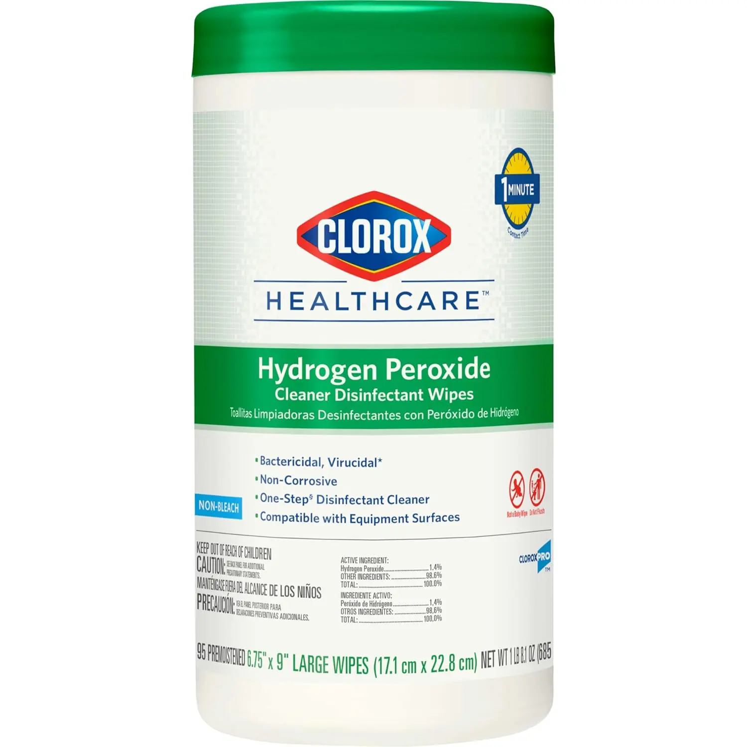 Healthcare Hydrogen Peroxide Wipes, Multipurpose Disinfectant Cleaner, Easy to Use, 95 Count Tub, Suitable for Various Surfaces