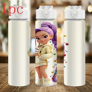 1pc Plastic Water Bottle, Cute Printed Design Plastic Sports Water Jug with Flip-Top Lid, Reusable 25oz (750ml) Plastic Water Cup, Lightweight Leak-Proof Travel Drink Bottle for Running. Suitable as a Gift for Birthdays, Christmas, Halloween