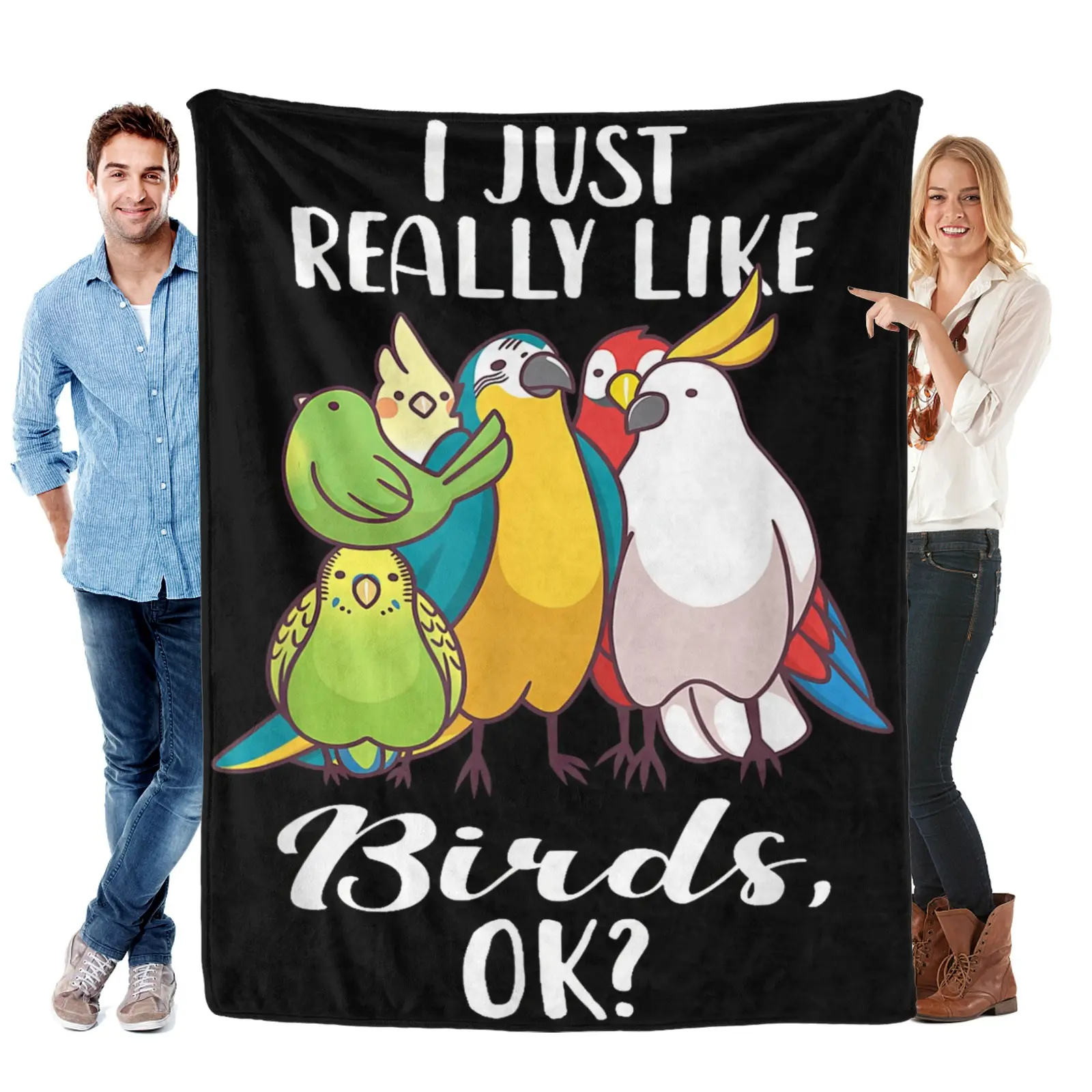 I Just Really Like Birds Parrot Cockatoo Budgerigar T Flannel blanket Super Soft Flannel Blanket for Sofa Couch Bed Camping Travel - Plush Warm Home Decor for All Seasons