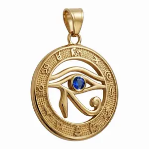 Maite Jewelry                                                Gold Eye of Horus Pendant with Blue Stone and Ancient Egyptian Symbols