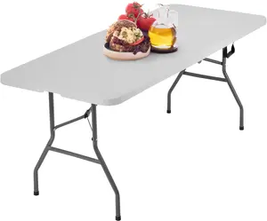 Heavy Duty Portable Folding Table, 6 ft, Indoor & Outdoor, Fold-in-Half Design with Carrying Handle, White | Portable, Heavy Duty, Indoor & Outdoor, with Carrying Handle