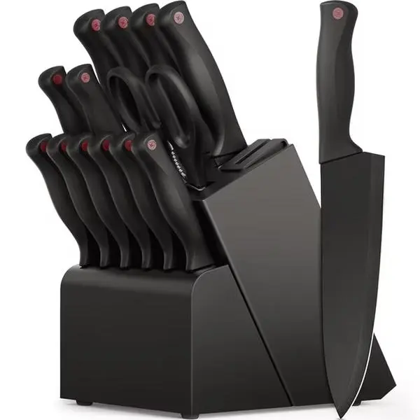 14-Piece Kitchen Knife Set, Knives Block Set with Built-in Sharpener, Healthy Anti-Rust Coating & German Stainless Steel Knife Set