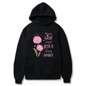 God Bless Printed Hoodie, Women's Christian Floral Faith Hoodie, Religious Inspiration