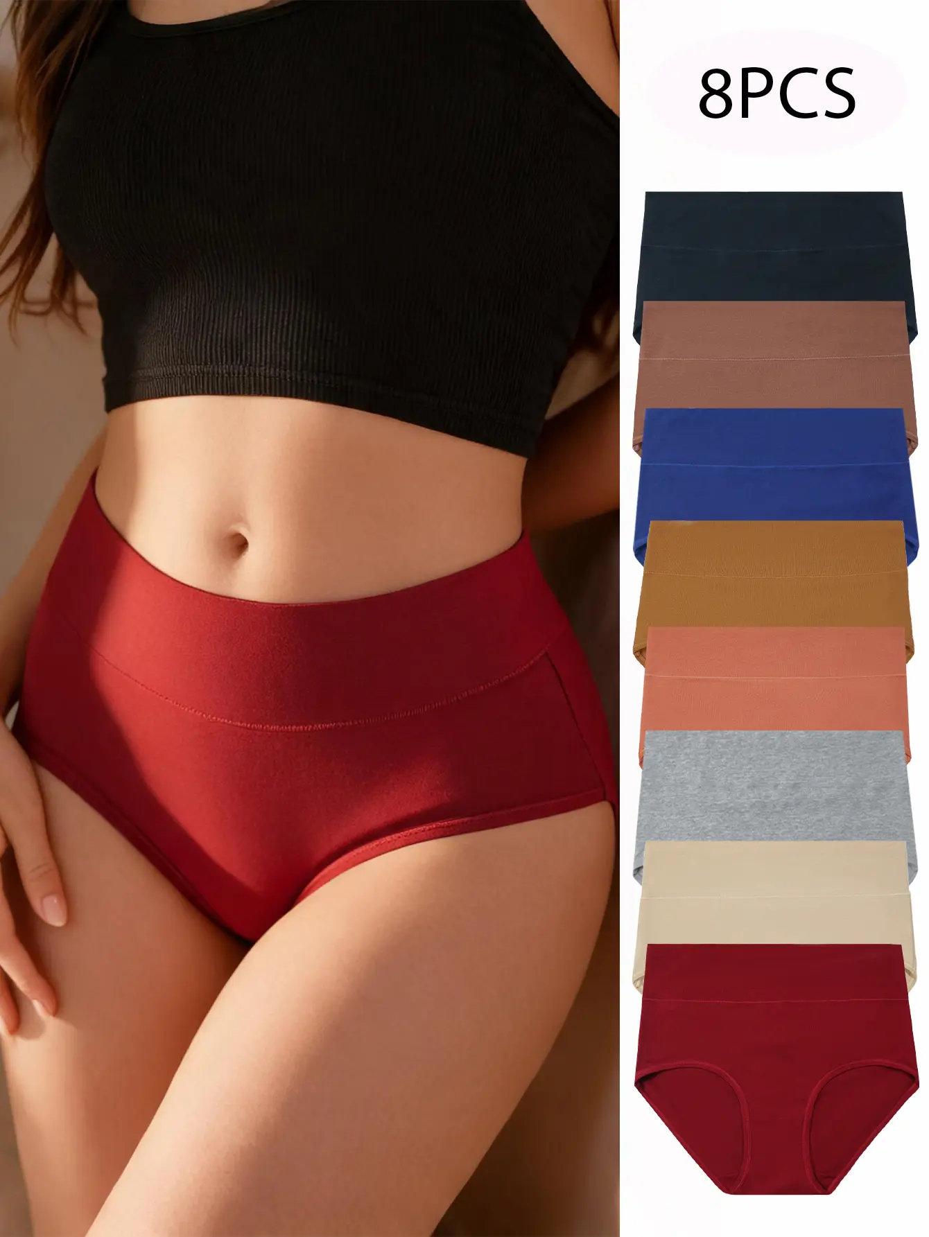 Women's 8-Pack Plain Pure Cotton Triangle Briefs, Soft Minimalist Underwear, Breathable for Everyday and Holiday Wear, Halloween, Everyday Wear, Xl