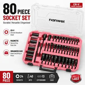 NANWEI 80-Piece Magnetic Impact Nut Driver Set, SAE & Metric Nut Setter Kit with Socket Adapter, Bit Holder, Wing Nut Driver, Universal Socket, Quick-Release Extension Bar and Screwdriver Bits for Drill and Impact Driver magnetic  screws