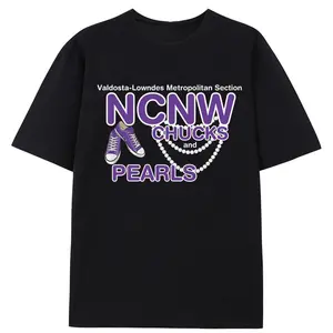 NCNW Chucks and Pearls Valdosta-Lowndes T-Shirt | Black Women Empowerment HBCU Sisterhood Graphic Tee | NCNW Section Member Gift | Unisex Womens Cotton Crewneck Short Sleeve Black Tee For National Council of Negro Women Members