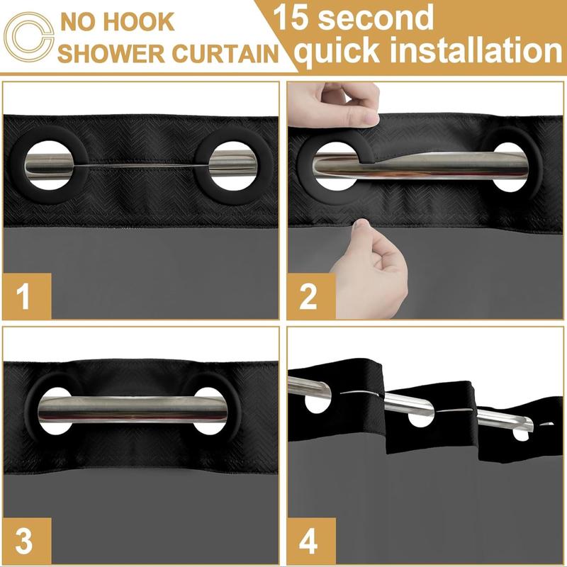 1pc No Hook Shower Curtain with Snap in Liner Set, Hotel Luxury Shower Curtains for Bathroom with See Through Top Window, Waterproof, Machine Washable 71W x 74H Shower Curtain Sets