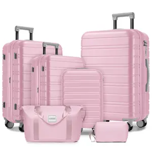 Luggage Sets 6 Piece with Duffel Bags, Hardside Expandable Suitcases with Spinner Wheels, Pink