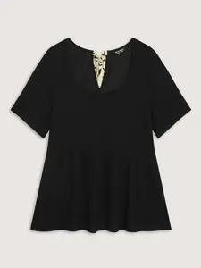 BLOOMCHIC Women's Plus Size Halloween Black Fitted U-Neck Regular Sleeve Shirt Blouse Casual Breathable Polyester Blend Streetwear Clothes Summer Turn-Up Minimalist Pick [M-6X] 2026 Summer Vibes Swimweek