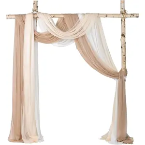 3 Panels Wedding Arch Draping Fabric, 30" x 20ft Mixed Color Chiffon Fabric Drapery Sheer Backdrop Curtain for Wedding Ceremony Party Decoration (Elegant Neutral)