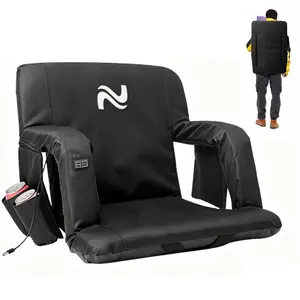SLSY Heated Stadium Seats, Bleacher Seat with Back & Arm Support, 3 Levels of Heat, 6 Reclining Positions Stadium Seating Bleacher Seats for Sports Events, Outdoor, Hiking, Travel 【Batteries not included】