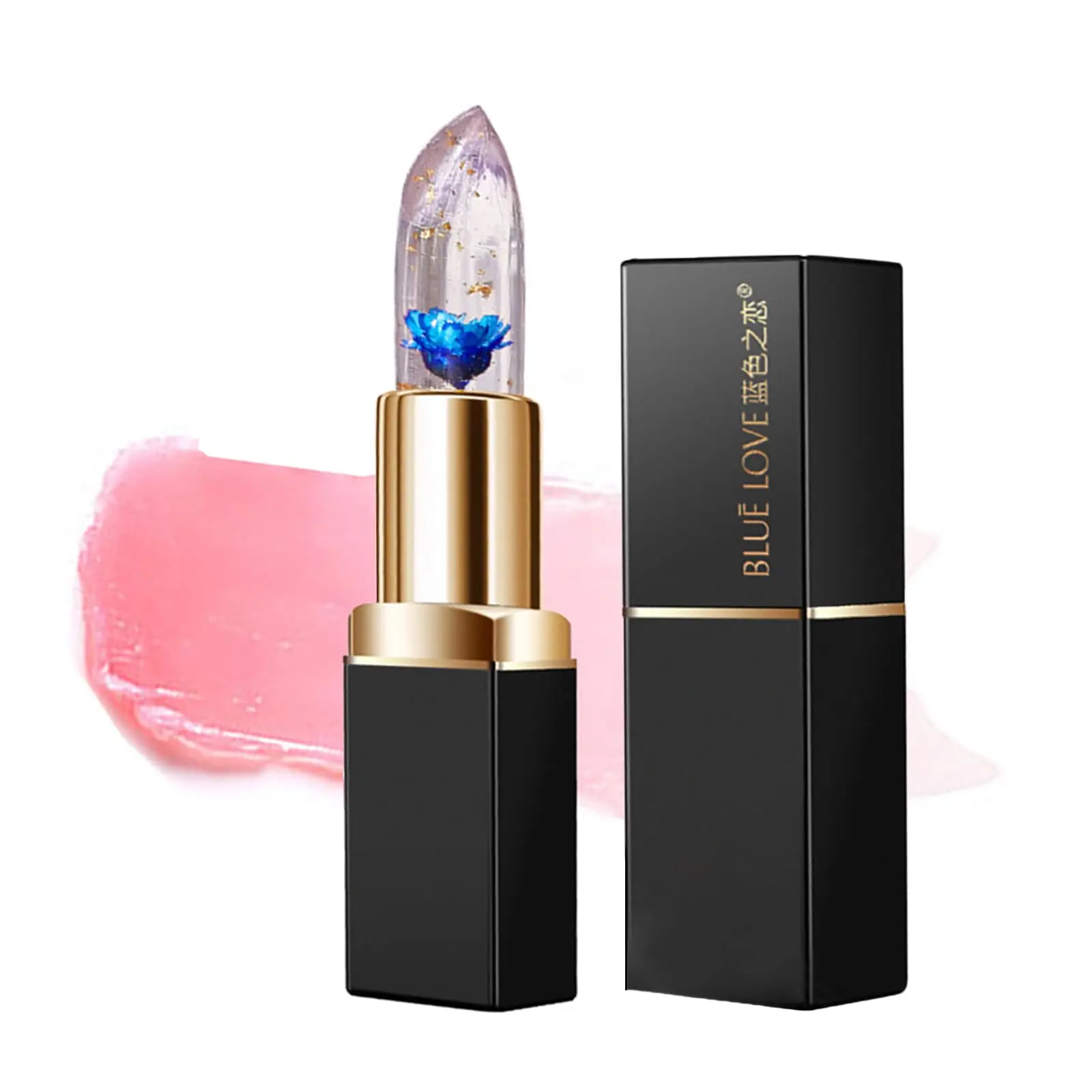 BLUE LOVE Color Changing Flower Lipstick, Jelly Temperature Change Clear Lipstick with Flower Inside, Hydrating Lip Moistrurizer Lip Balm Long Lasting Chapstick Nourishing Lip Gloss Makeup Moisturizer