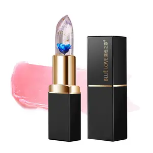 BLUE LOVE Color Changing Flower Lipstick, Jelly Temperature Change Clear Lipstick with Flower Inside, Hydrating Lip Moistrurizer Lip Balm Long Lasting Chapstick Nourishing Lip Gloss Makeup Moisturizer