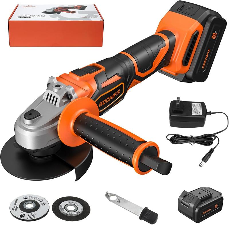 Cordless Angle Grinder Tool GOCHIFIX Grinders Power Tools 20v 4-1/2 Inch Brushless Grinders Tool with 4.0Ah Battery & Fast Charger, Grinding & Cutting Wheels for Metal, for Workshops, Home Lovers