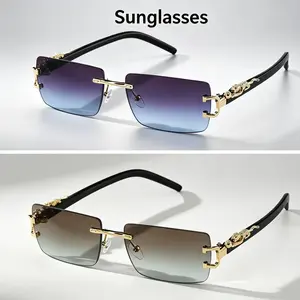 2-Piece Unisex Frameless Rectangular Sunglasses, Lightweight Plastic Trendy Eyewear, Minimalist Personalized Sun Shades, Comfortable Fashion Accessories for Daily Casual Wear & Summer Vibes Outfit Matching
