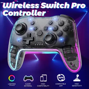 Wireless Game Controller for Switch Lite Oled PC Android iOS, Rechargeable Gaming Joystick with 7 Color RGB Lights and 3D Analog Stick
