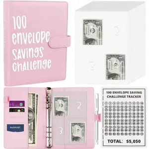 100 Envelopes Money Saving Challenge - A5 Money Saving Budget Binder Book with Cash Envelopes and Numbers for 100 Days to Save $5050, weekly plan, budget organize, Pink, budget book binder
