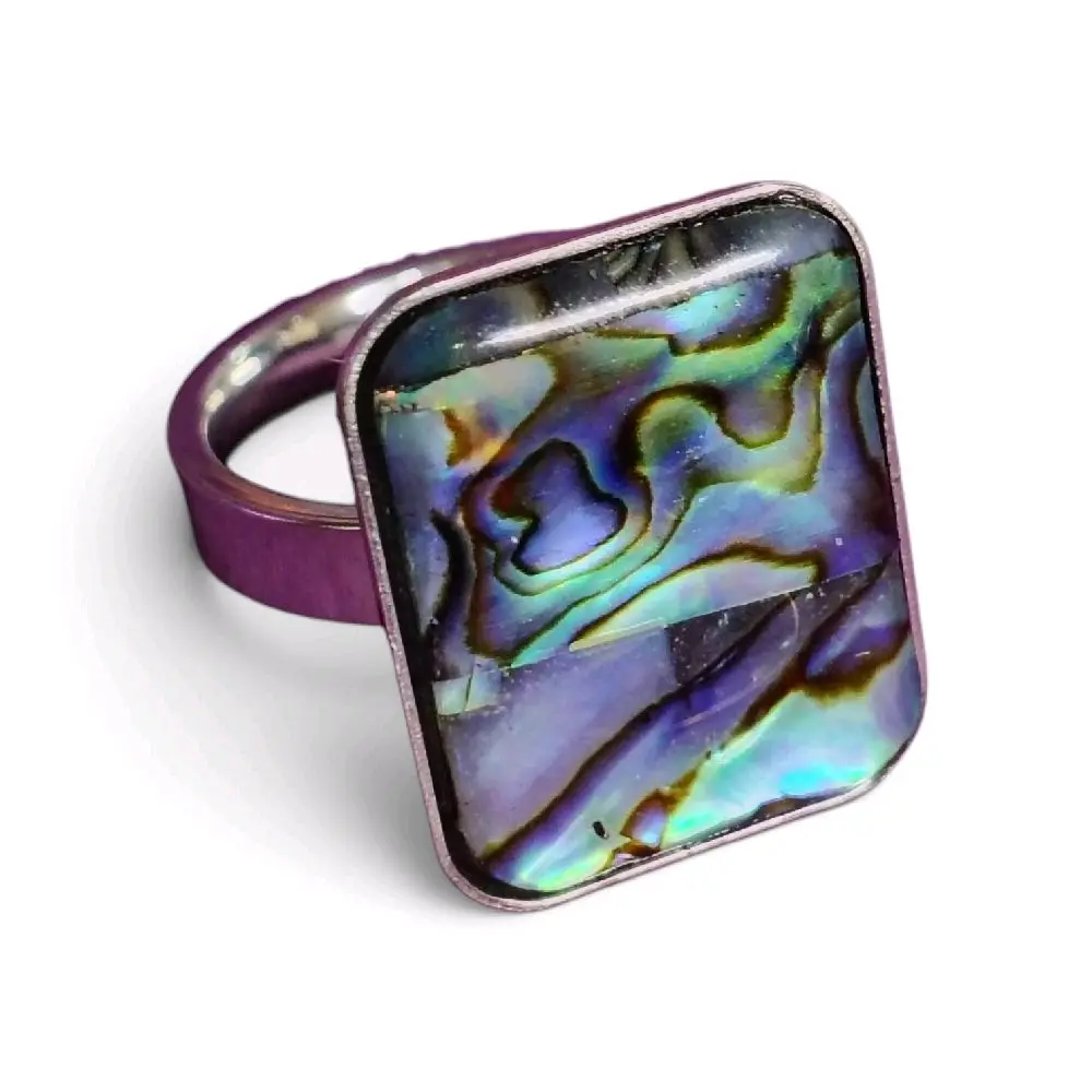 Ocean Siren Iridescent Abalone Shell Resin Ring - Size 10 Stainless Steel