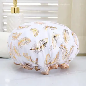 Leaf Pattern Double Layer Bathroom Shower Cap, 1 Count Waterproof Bathroom Shower Cap, Household Oil-proof Hair Cap for Women & Girls