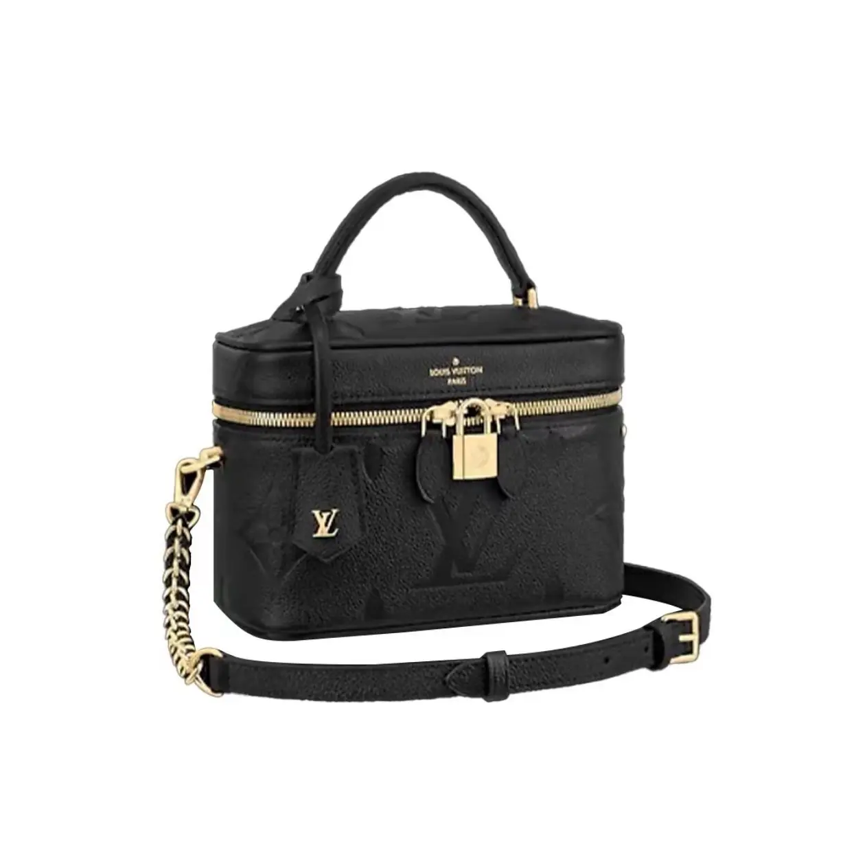 Pre-owned Louis Vuitton Black Full Leather Makeup Vanity Case with Gold Hardware, 2603183